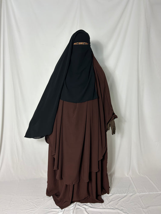 Long Two Layer Niqab With Nose string - Black