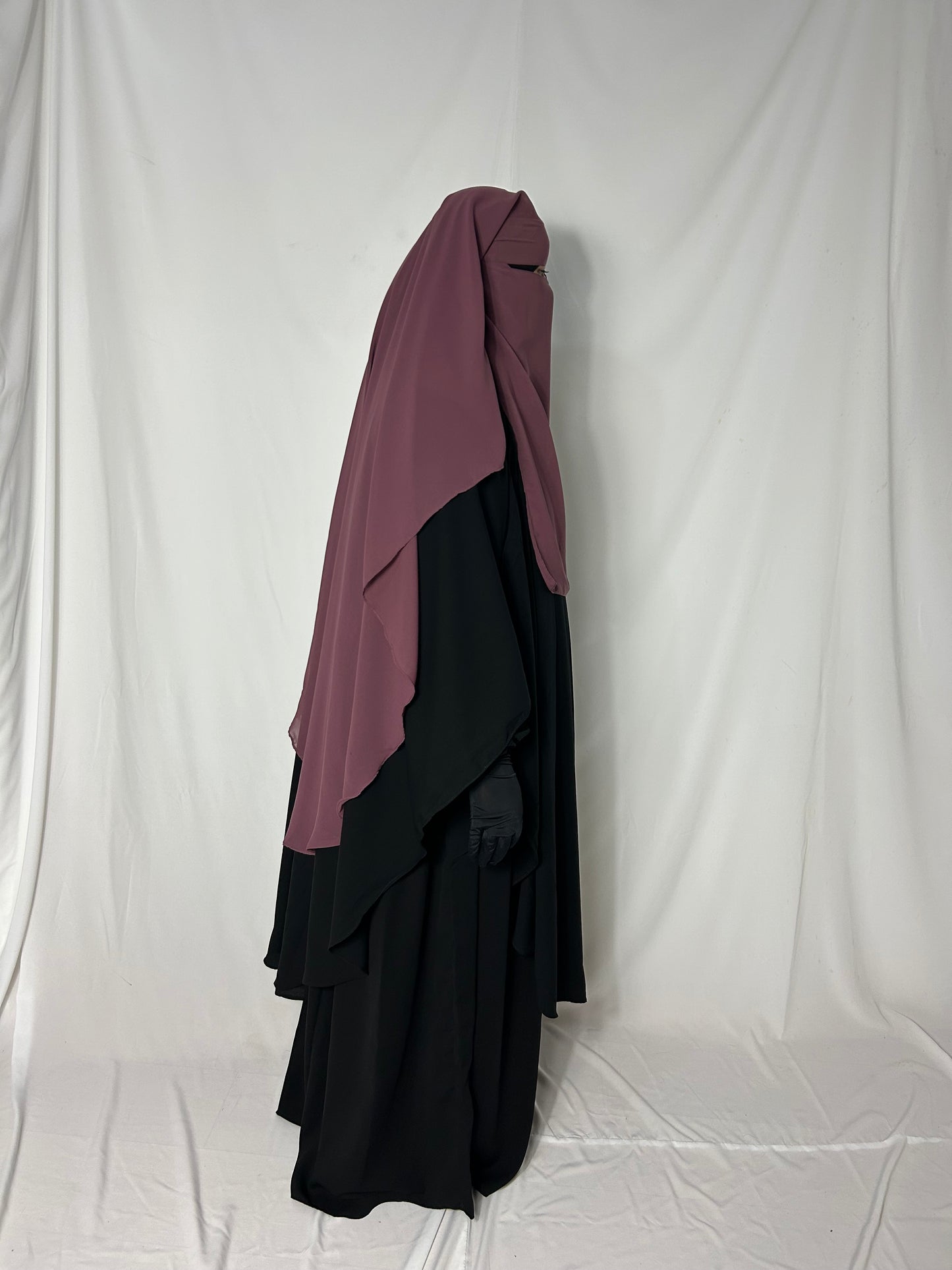 Long Two Layer Niqab With Nose string - Dusty Pink