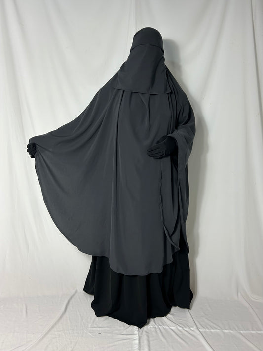 140cm Maxi Khimar With Matching Niqab  - Dark Grey