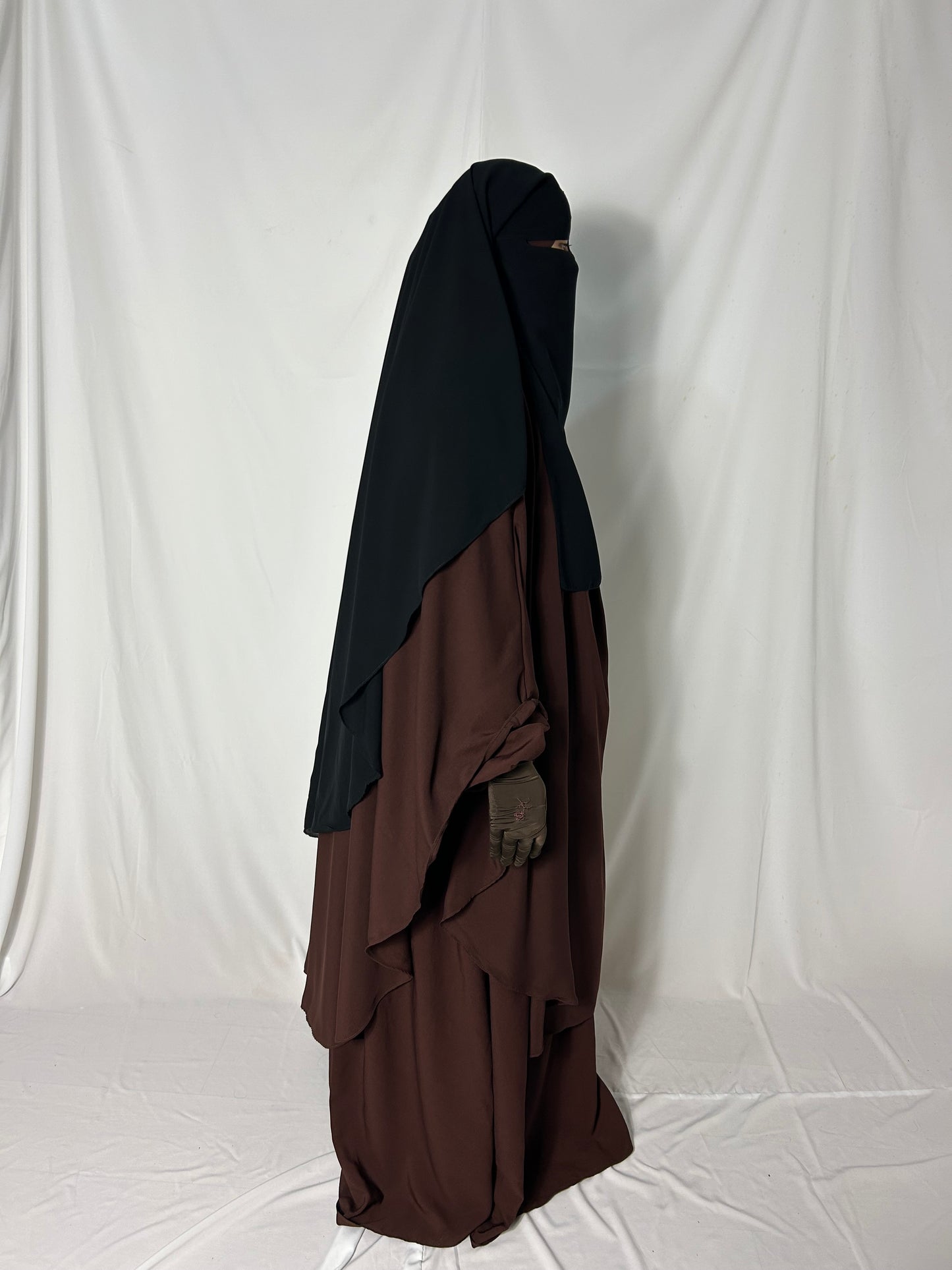Long Two Layer Niqab With Nose string - Black