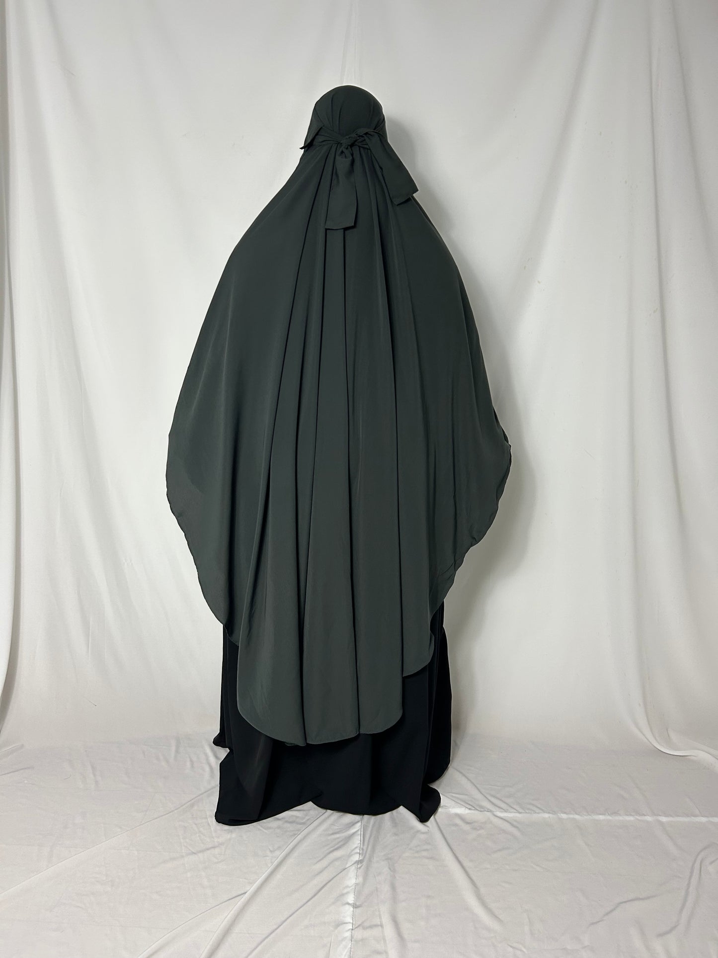 140cm Maxi Khimar With Matching Niqab  - Charcoal Grey