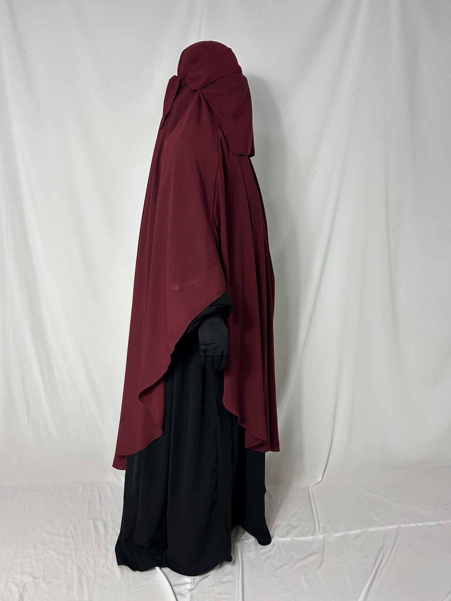 140cm Maxi Khimar With Matching Niqab  - Burgundy