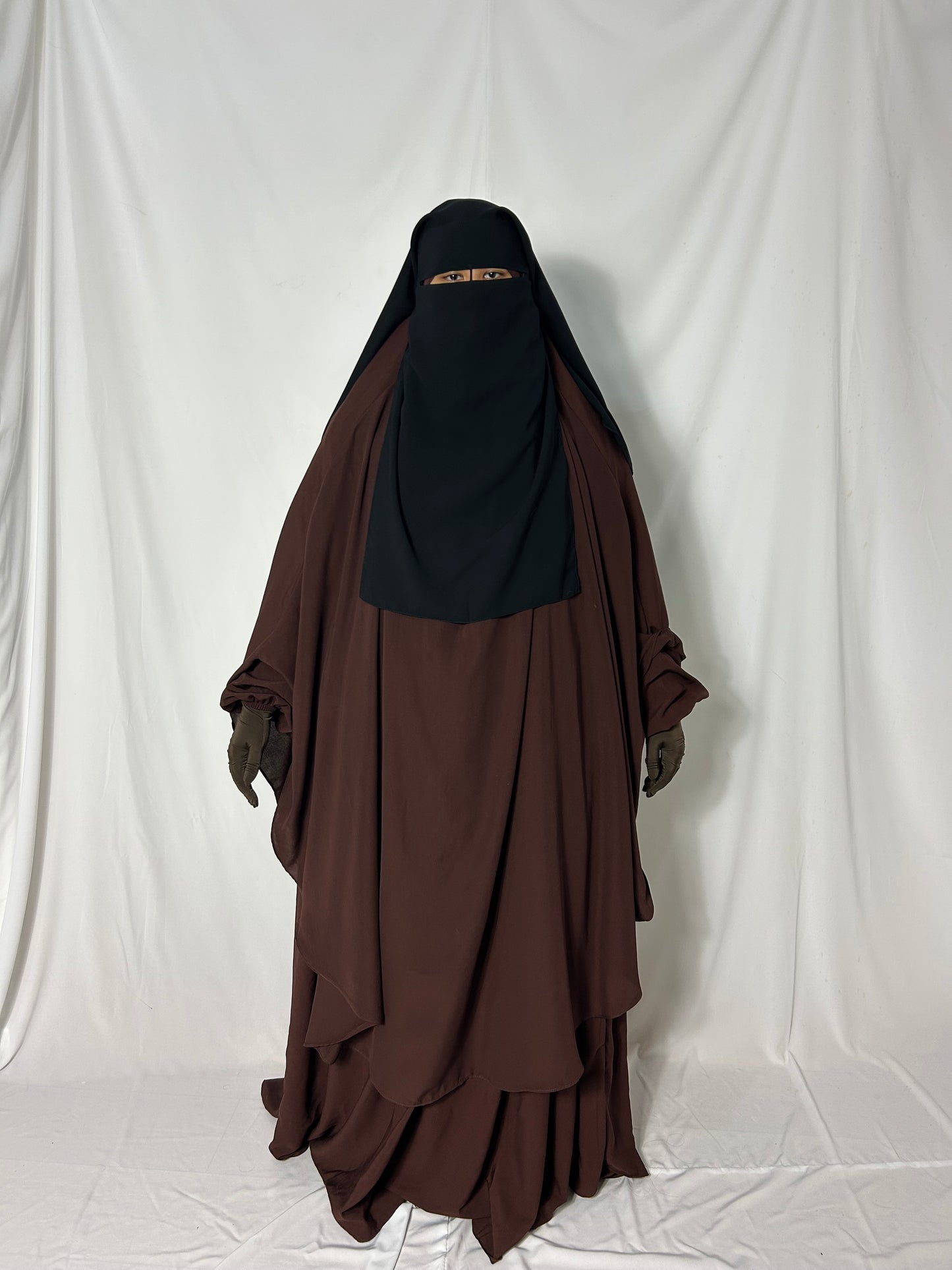 Long Two Layer Niqab With Nose string - Black