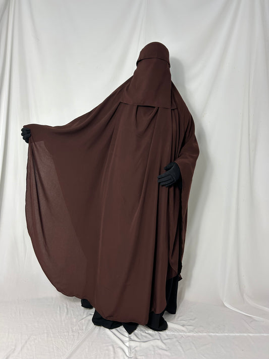 160cm Maxi Khimar With Matching Niqab  - Brown