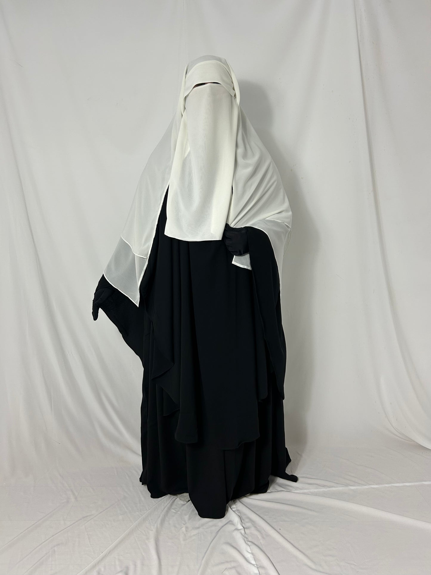 XL Diamond Eye-Flap Triple Layer Niqab - White