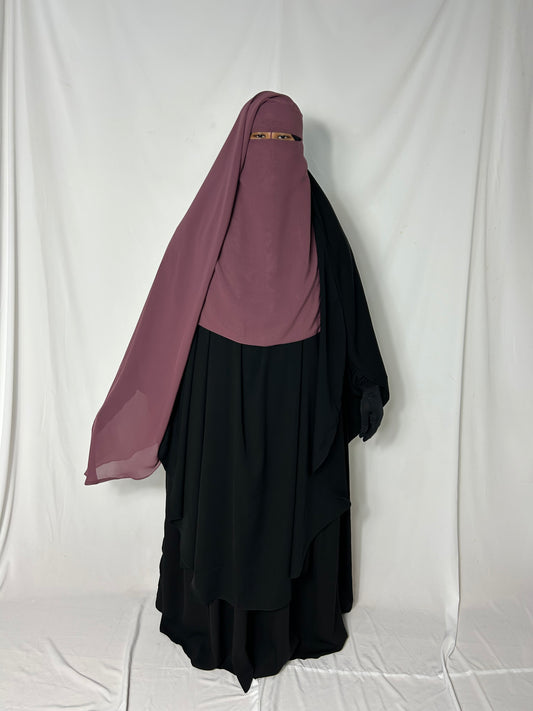 Long Two Layer Niqab With Nose string - Dusty Pink
