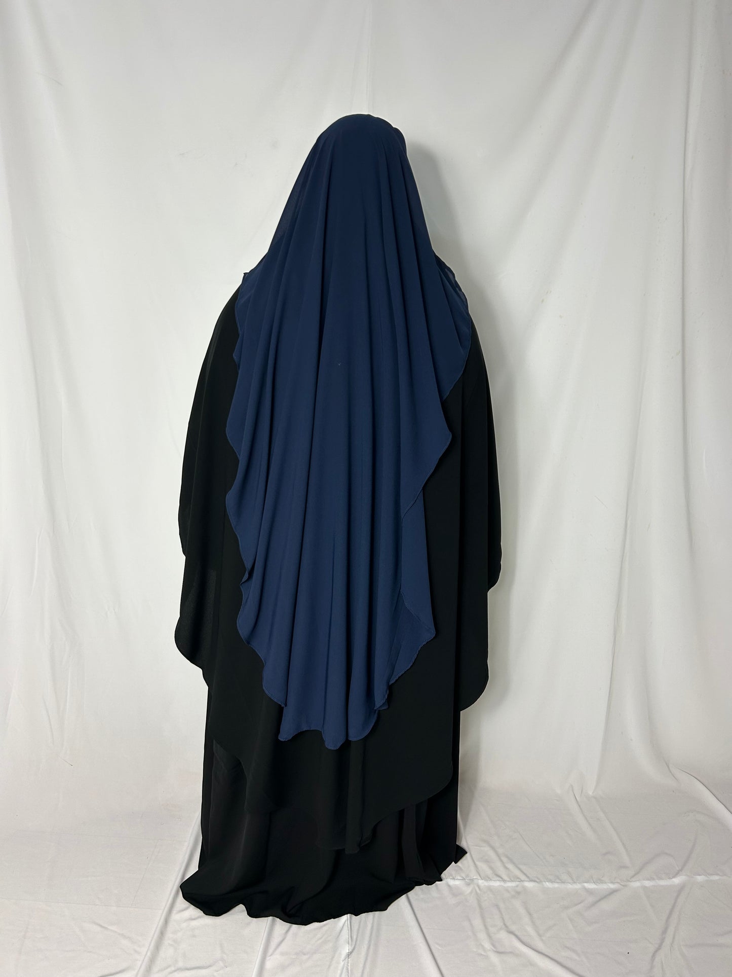 Long Two Layer Niqab With Nose string - Navy
