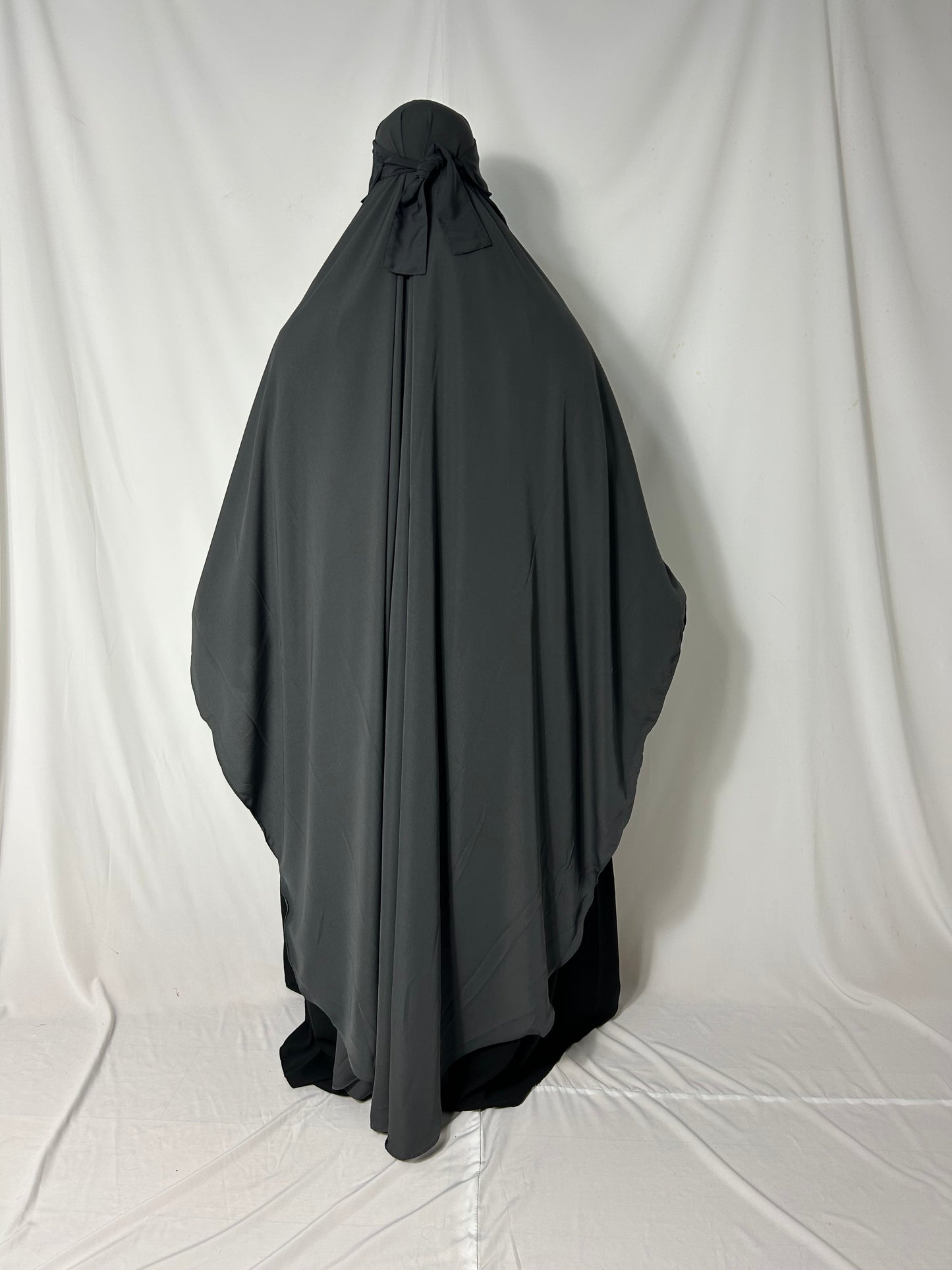 160cm Maxi Khimar With Matching Niqab  - Dark Grey