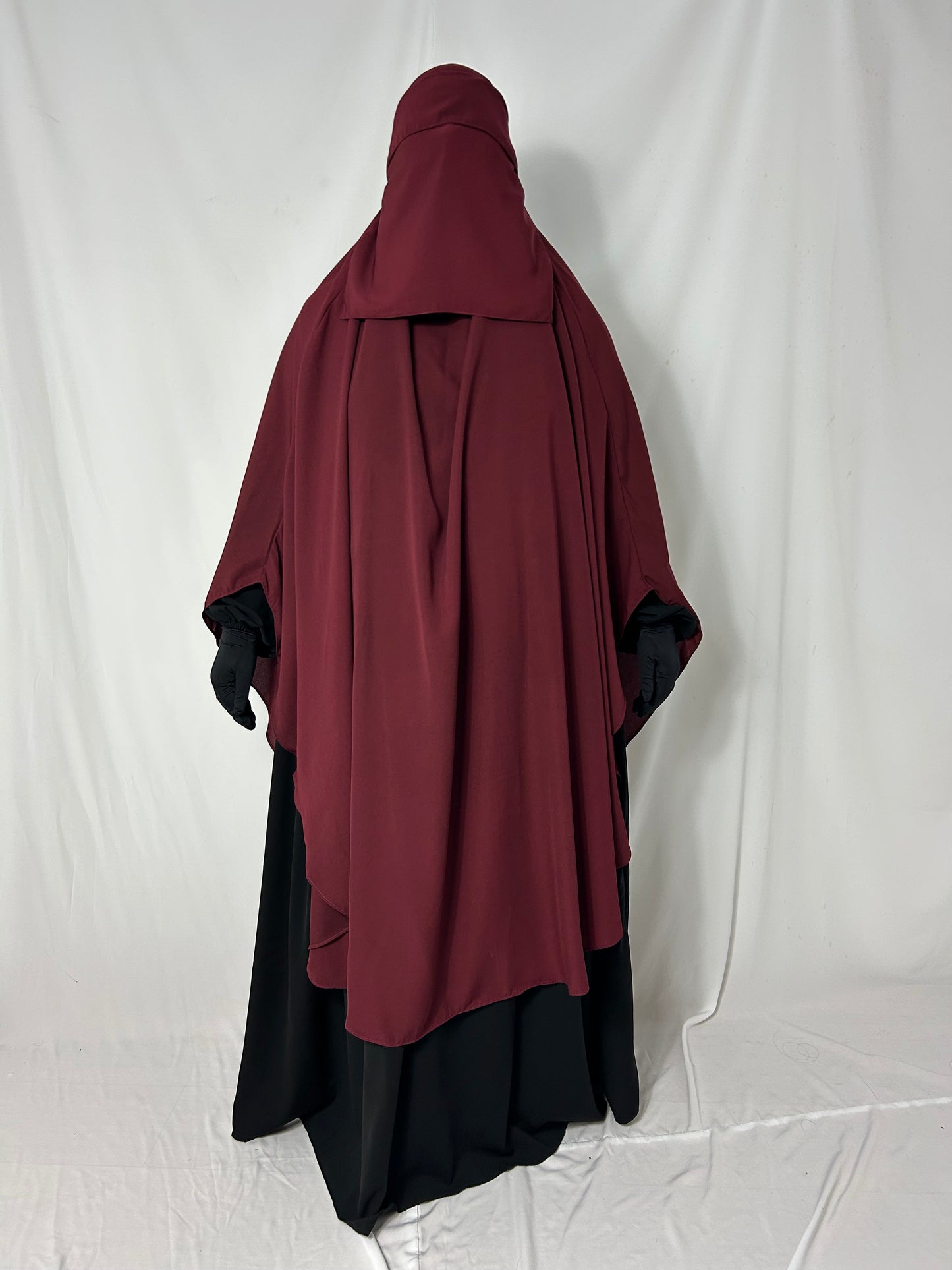 140cm Maxi Khimar With Matching Niqab  - Burgundy