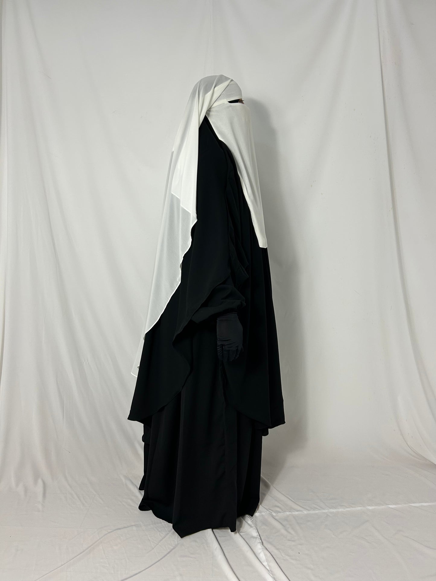 Long Two Layer Niqab With Nose string - White