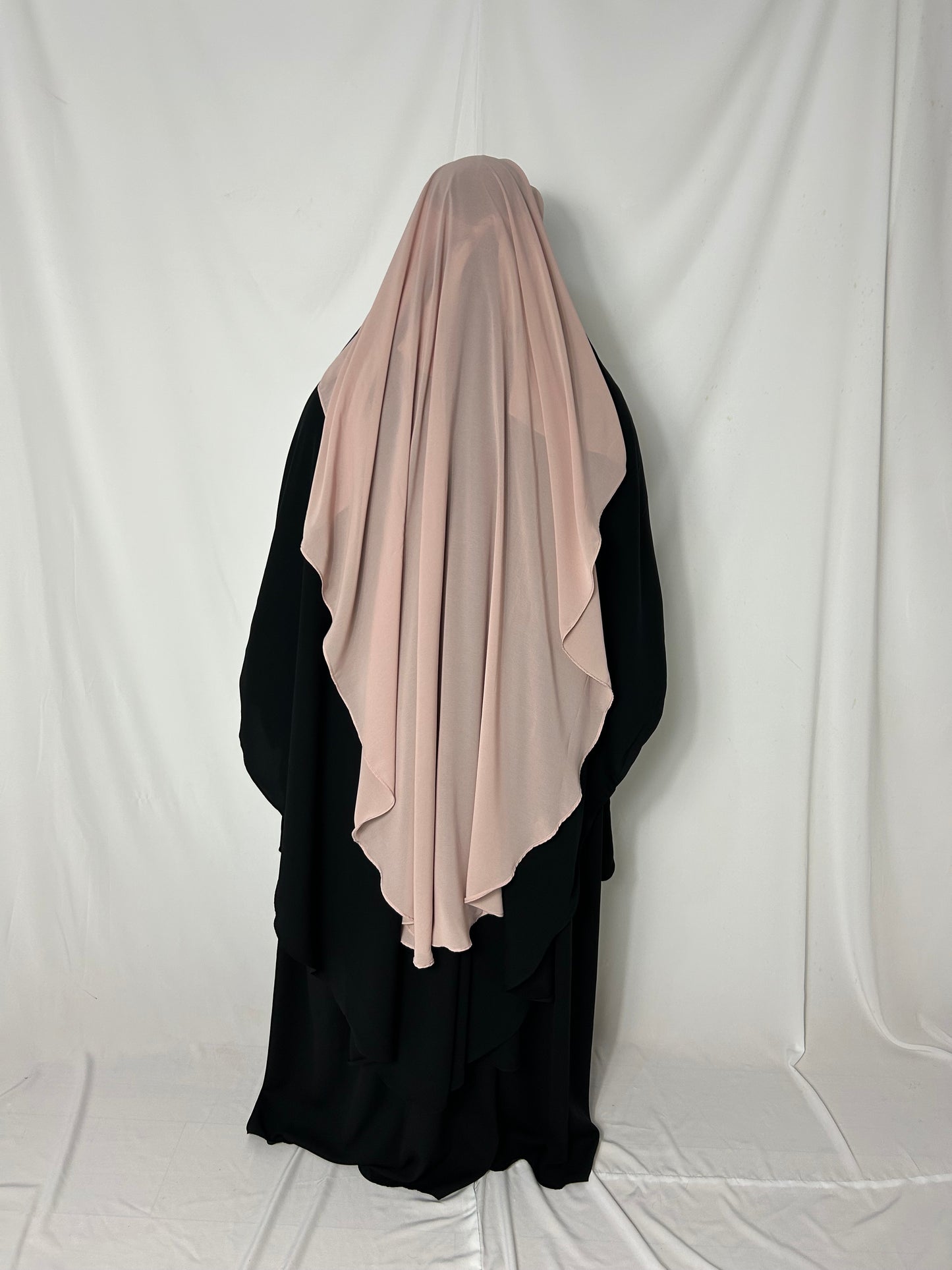 Long Two Layer Niqab With Nose string - Light Pink