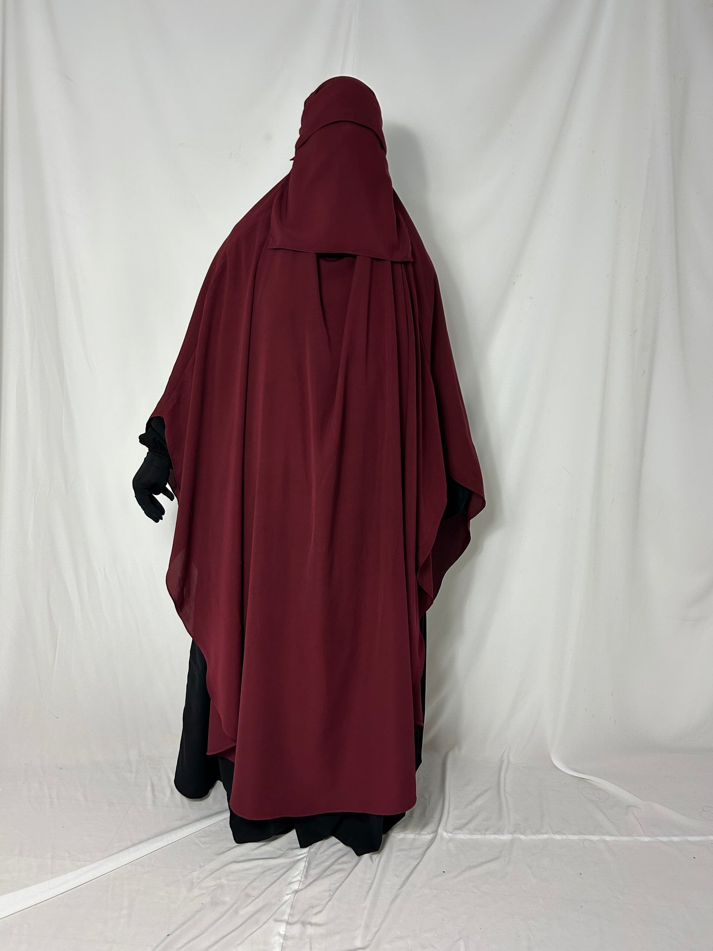 160cm Maxi Khimar With Matching Niqab  - Burgundy