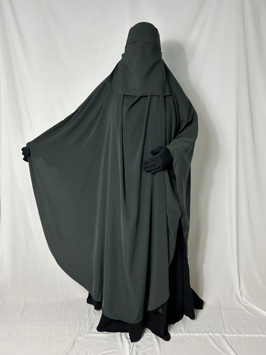 160cm Maxi Khimar With Matching Niqab  - Charcoal Grey