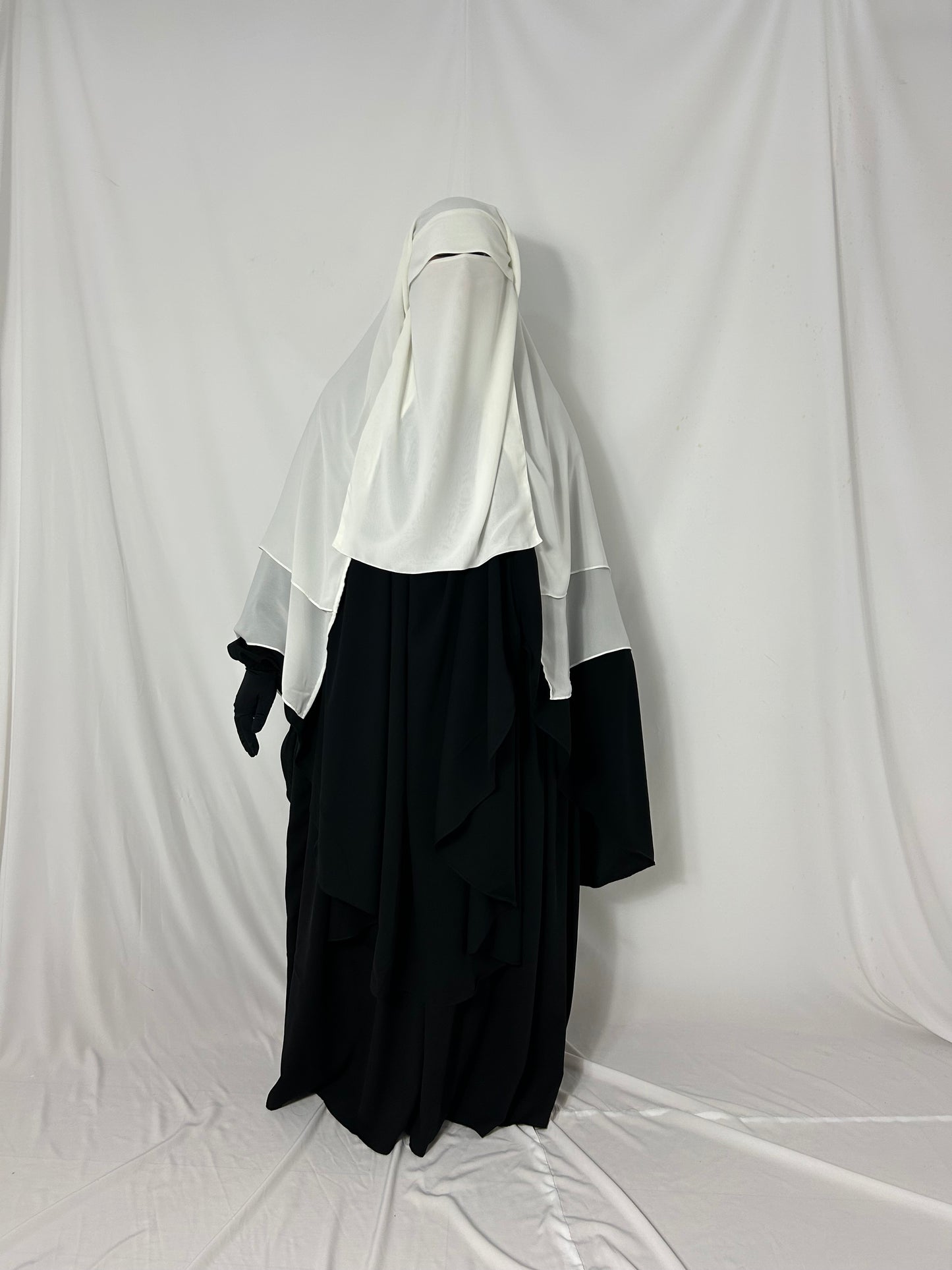 XL Diamond Eye-Flap Triple Layer Niqab - White