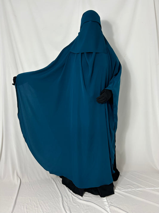 160cm Maxi Khimar With Matching Niqab  - Teal