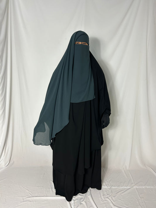 Long Two Layer Niqab With Nose string - Teal