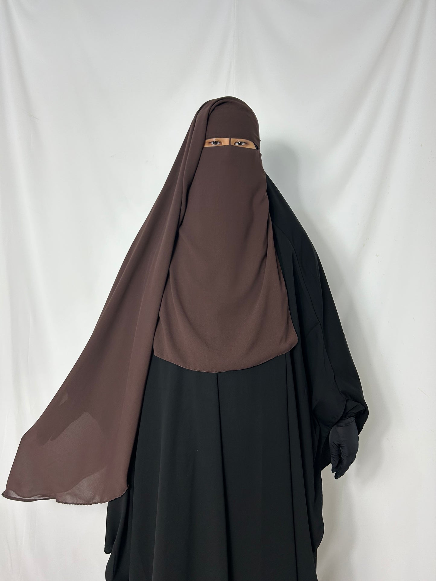 Long Two Layer Niqab With Nose string - Brown