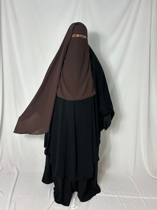 Long Two Layer Niqab With Nose string - Brown