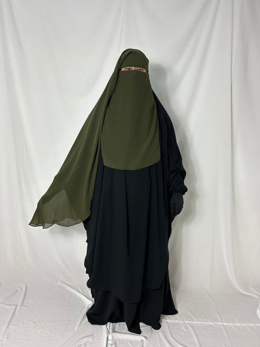 Long Two Layer Niqab With Nose string - Khaki