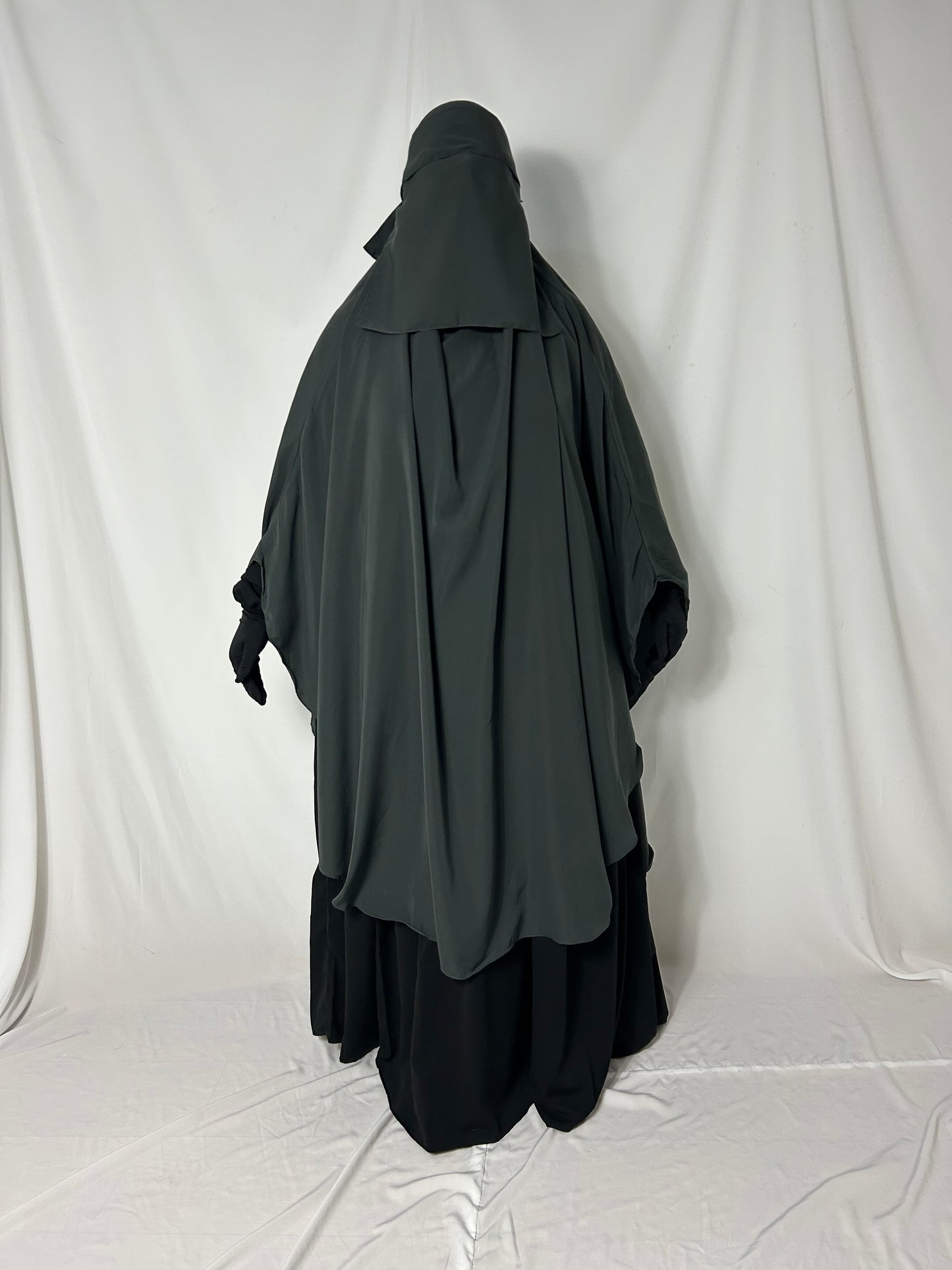 140cm Maxi Khimar With Matching Niqab  - Charcoal Grey