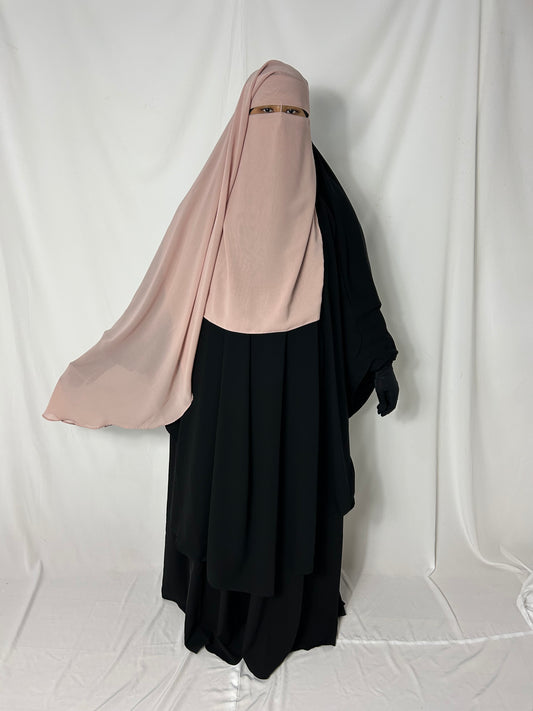 Long Two Layer Niqab With Nose string - Light Pink